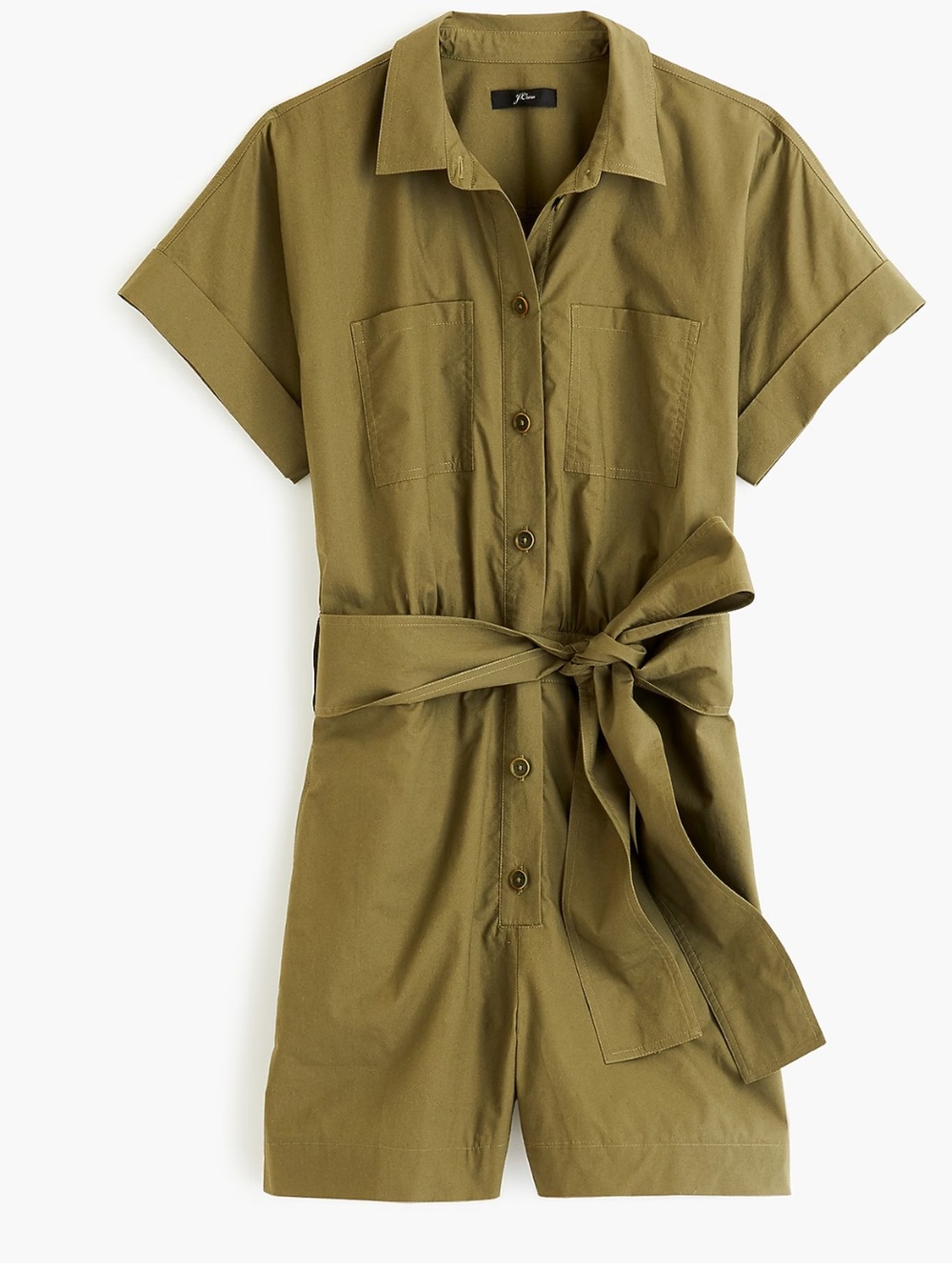 J.Crew Button Up Army Green Belted Short Romper for Women Sz 8